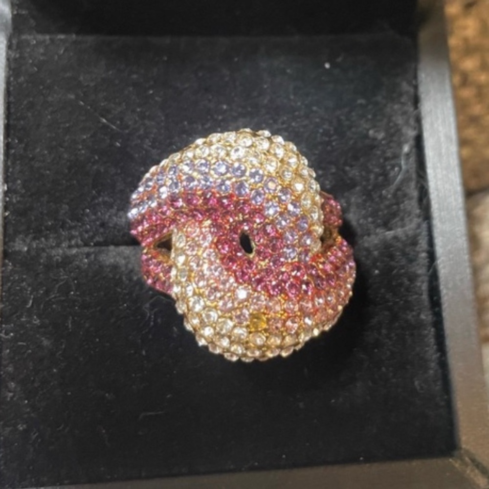 Shades of Purple Crystal Knot Gold Ion Plated Cocktail Ring-sz 9